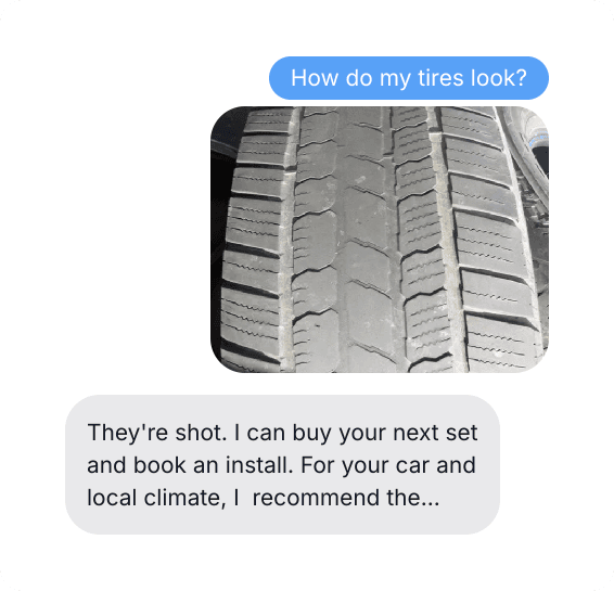 Text conversation with Galadri about tire condition
